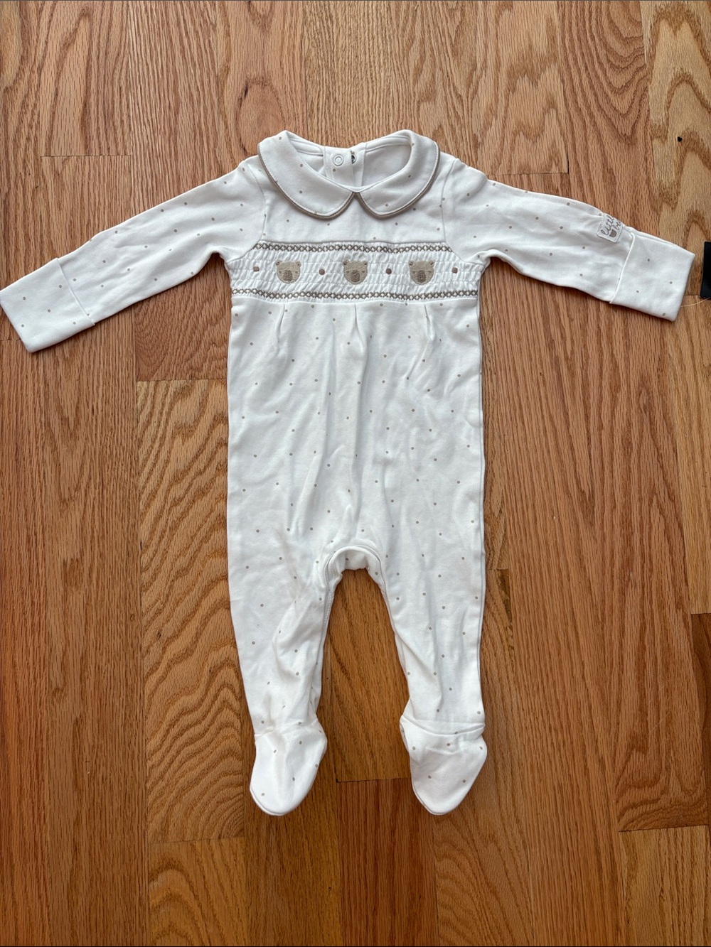 Soft White Footed One-Piece with Dot Trim